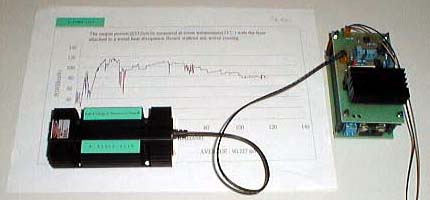 The new DPSS module PSU/controller with laser lies atop it's test chart