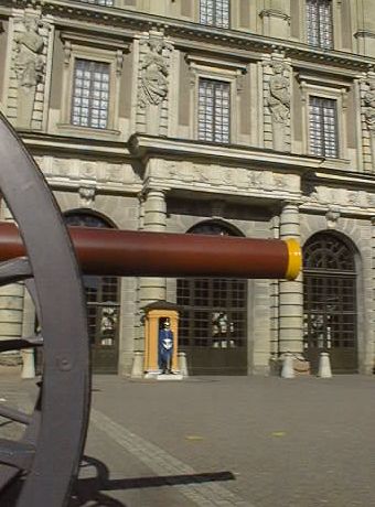 Cannon and sentry stand guard over the main entrance to the Palace